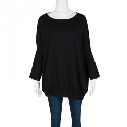 Pre Owned Weekend Max Mara Black Silk Cotton Knit Ribbed Hem Top XL