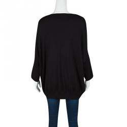 Pre Owned Weekend Max Mara Black Silk Cotton Knit Ribbed Hem Top XL