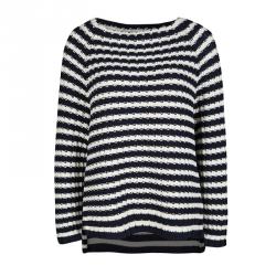Weekend Max Mara Navy Blue and White Striped Chunky Knit Sweater M