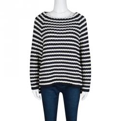 Weekend Max Mara Navy Blue and White Striped Chunky Knit Sweater M