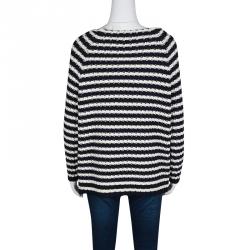 Weekend Max Mara Navy Blue and White Striped Chunky Knit Sweater M