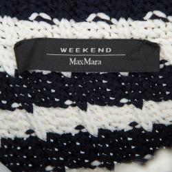 Weekend Max Mara Navy Blue and White Striped Chunky Knit Sweater M