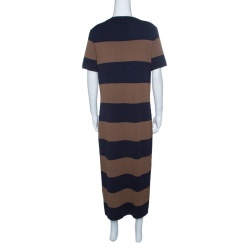 Pre Owned Weekend Max Mara Navy Blue and Brown Striped Short Sleeve Sweater Dress L