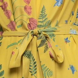 Pre Owned Weekend Max Mara Yellow Medusa Printed Silk Crepe Belted Midi Dress M