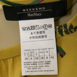 Pre Owned Weekend Max Mara Yellow Medusa Printed Silk Crepe Belted Midi Dress M
