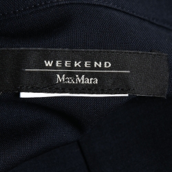 Pre Owned Weekend Max Mara Navy Blue & Checked Paneled Wool Belted Dress M