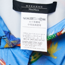 Pre Owned Weekend Max Mara Blue Feather Printed Silk Belted Maxi Dress M
