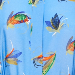 Pre Owned Weekend Max Mara Blue Feather Printed Silk Belted Maxi Dress M