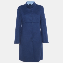 Blue Wool Single Breasted Coat