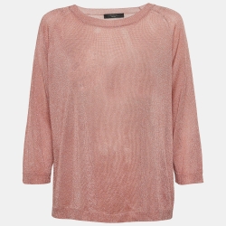 Pre Owned Weekend Max Mara Metallic Pink Lurex Knit Crew Neck Sweatshirt M