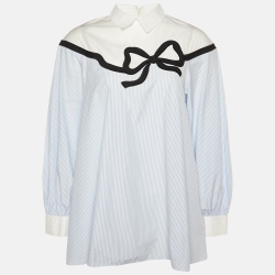 Pre Owned Weekend Max Mara Blue Striped Cotton Top M