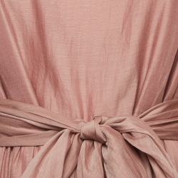 Weekend Max Mara Pink Cotton Blend Gathered Belted Midi Dress L