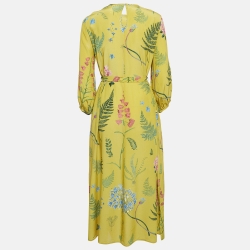 Pre Owned Weekend Max Mara Yellow Medusa Printed Silk Belted Midi Dress S