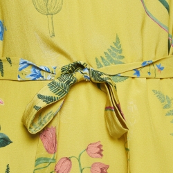 Pre Owned Weekend Max Mara Yellow Medusa Printed Silk Belted Midi Dress S