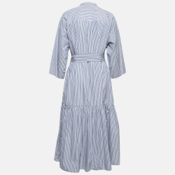 Pre Owned Weekend Max Mara Blue Pinstripe Cotton Drop Waist Dress M
