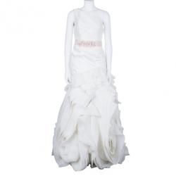 White by Vera Wang One Shoulder Organza Bias Flange Detail Wedding Dress M