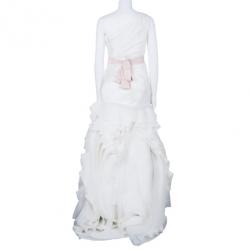 White by Vera Wang One Shoulder Organza Bias Flange Detail Wedding Dress M