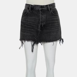 Denim Charcoal Grey Denim Distressed Frayed Hem Mini Skirt