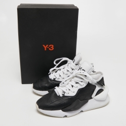  Y-3  Black/White Leather And Stretch Fabric Qasa Elle Sneaker Size 36 2/3