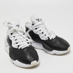 Y-3  Black/White Leather And Stretch Fabric Qasa Elle Sneaker Size 36 2/3