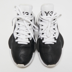  Y-3  Black/White Leather And Stretch Fabric Qasa Elle Sneaker Size 36 2/3