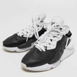 Y-3  Black/White Leather And Stretch Fabric Qasa Elle Sneaker Size 36 2/3