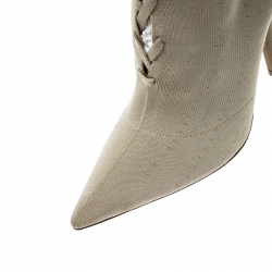 Yeezy Season 5 Beige Knit Fabric Mid Calf Lace Up Pointed Toe Boots Size 38.5