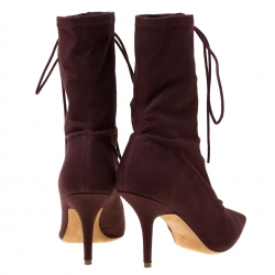 Yeezy Season 5 Burgundy Stretch Canvas Lace Up Pointed Toe Boots Size 40