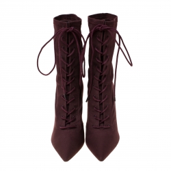Yeezy Season 5 Burgundy Stretch Canvas Lace Up Pointed Toe Boots Size 40