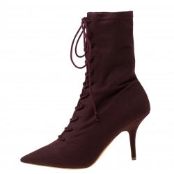 Yeezy Season 5 Burgundy Stretch Canvas Lace Up Pointed Toe Boots Size 40