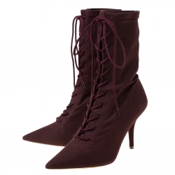 Yeezy Season 5 Burgundy Stretch Canvas Lace Up Pointed Toe Boots Size 40