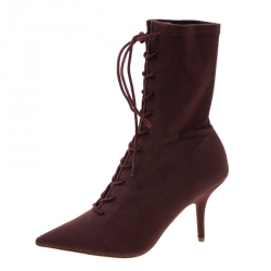 Yeezy Season 5 Burgundy Stretch Canvas Lace Up Pointed Toe Boots Size 38.5