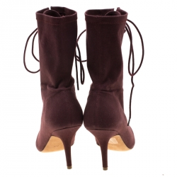 Yeezy Season 5 Burgundy Stretch Canvas Lace Up Pointed Toe Boots Size 38.5
