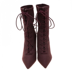 Yeezy Season 5 Burgundy Stretch Canvas Lace Up Pointed Toe Boots Size 38.5