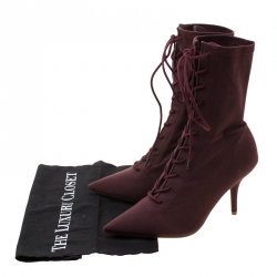 Yeezy Season 5 Burgundy Stretch Canvas Lace Up Pointed Toe Boots Size 38.5