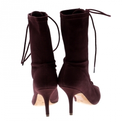 Yeezy Season 5 Burgundy Stretch Canvas Lace Up Pointed Toe Boots Size 36