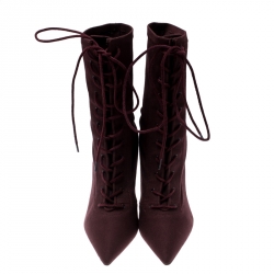 Yeezy Season 5 Burgundy Stretch Canvas Lace Up Pointed Toe Boots Size 36