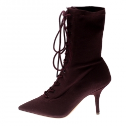 Yeezy Season 5 Burgundy Stretch Canvas Lace Up Pointed Toe Boots Size 36