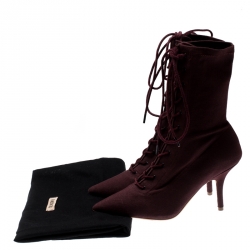 Yeezy Season 5 Burgundy Stretch Canvas Lace Up Pointed Toe Boots Size 36