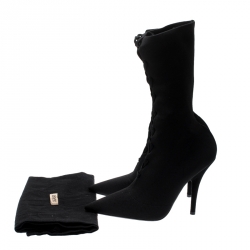 Pre Owned Yeezy Season 5 Black Knit Sock Lace Up Boots Size 39.5