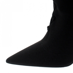 Pre Owned Yeezy Season 5 Black Knit Sock Lace Up Boots Size 39.5