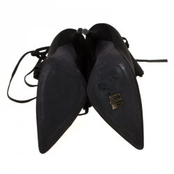 Pre Owned Yeezy Season 5 Black Knit Sock Lace Up Boots Size 39.5