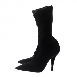 Pre Owned Yeezy Season 5 Black Knit Sock Lace Up Boots Size 38.5