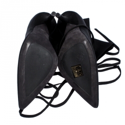 Pre Owned Yeezy Season 5 Black Knit Sock Lace Up Boots Size 38.5