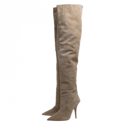 Yeezy Season 5 Beige Suede Thigh High Pointed Toe Boots Size 40