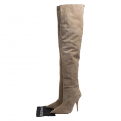 Yeezy Season 5 Beige Suede Thigh High Pointed Toe Boots Size 40
