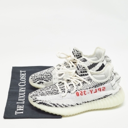 Yeezy x Adidas White/Black Knit Fabric Boost 350 V2 Zebra Sneakers Size 38