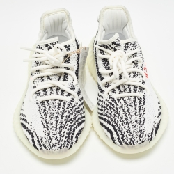 Yeezy x Adidas White/Black Knit Fabric Boost 350 V2 Zebra Sneakers Size 38