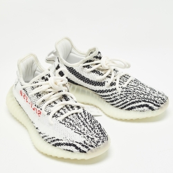 Yeezy x Adidas White/Black Knit Fabric Boost 350 V2 Zebra Sneakers Size 38