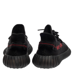Pre Owned Adidas Yeezy Black/Red Knit Fabric Boost 350 V2 Low Top Sneakers Size 42